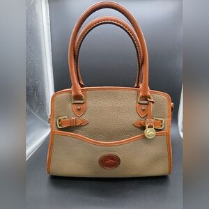Dooney & Bourke Vintage Beige Pebbled Leather British Brown Satchel Bag USA